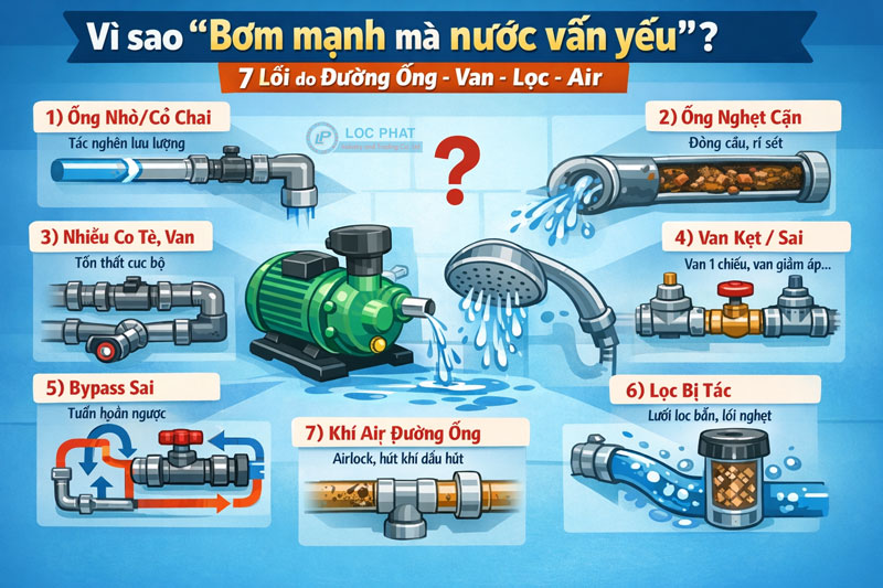 Vì sao “bơm mạnh mà nước vẫn yếu”: 7 lỗi do đường ống – van – lọc – air Vì sao “bơm mạnh mà nước vẫn yếu”: 7 lỗi do đường ống – van – lọc – air