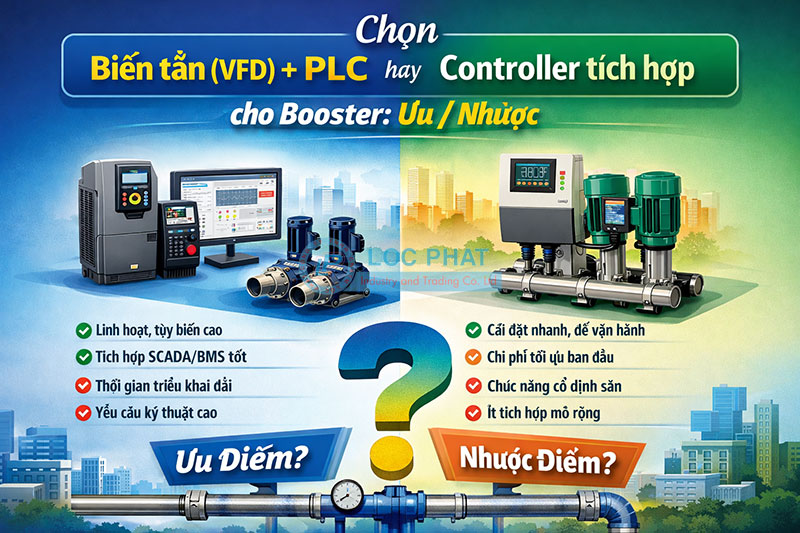 Chọn biến tần (VFD) + PLC hay controller tích hợp cho booster: ưu/nhược