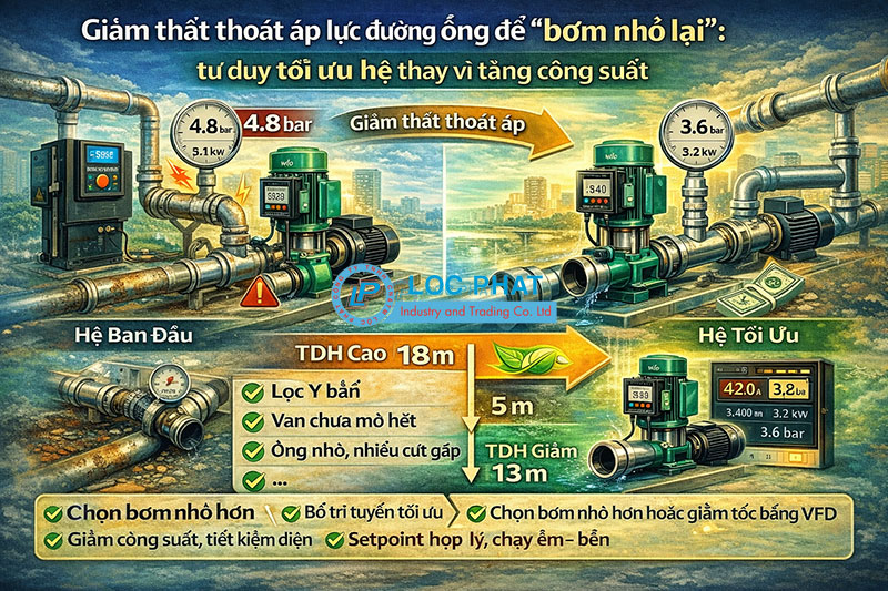 Giảm thất thoát áp lực đường ống để “bơm nhỏ lại”: tư duy tối ưu hệ thay vì tăng công suất