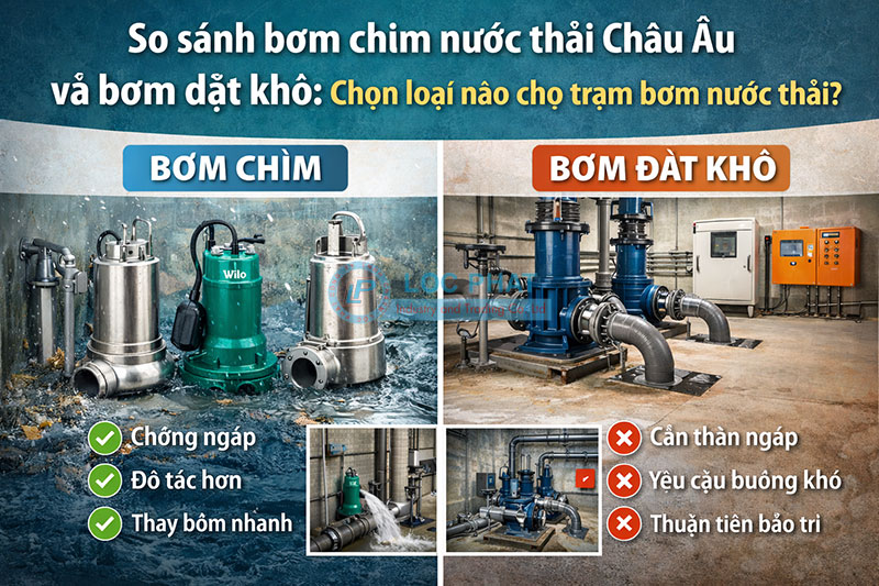 So sánh bơm chìm nước thải Châu Âu và bơm đặt khô: chọn loại nào cho trạm bơm nước thải? So sánh bơm chìm nước thải Châu Âu và bơm đặt khô: chọn loại nào cho trạm bơm nước thải?