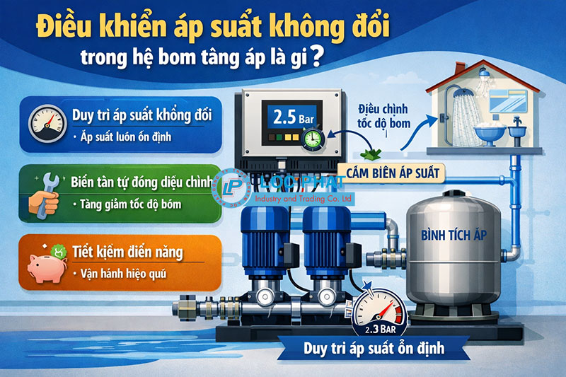 Điều khiển áp suất không đổi trong hệ bơm tăng áp là gì?