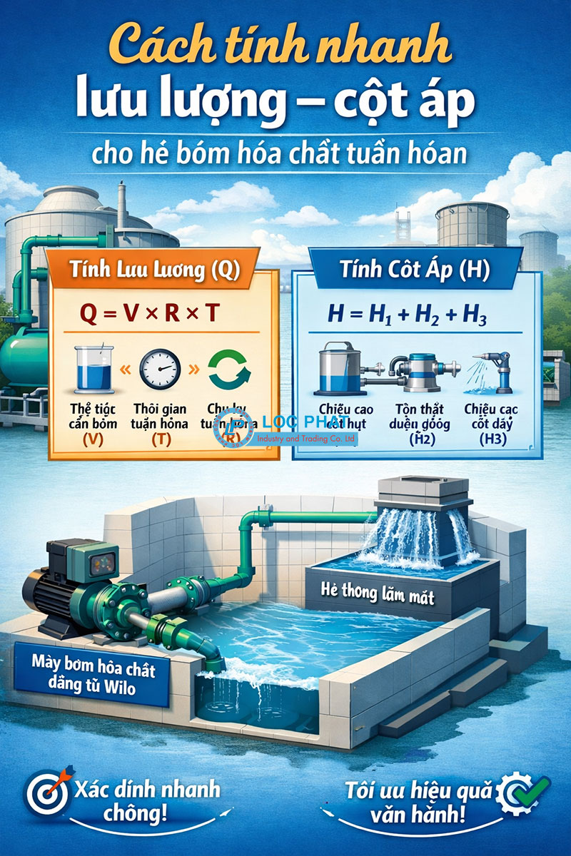 Cách tính nhanh lưu lượng – cột áp cho hệ bơm hóa chất tuần hoàn