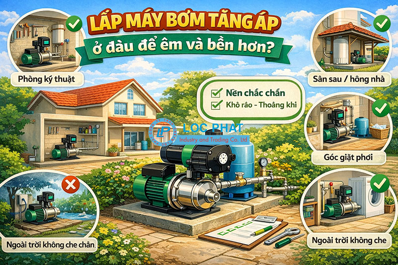 Lắp máy bơm tăng áp ở đâu để êm và bền hơn?