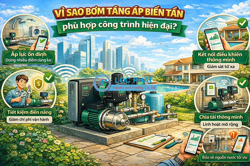Vì sao bơm tăng áp biến tần phù hợp công trình hiện đại?
