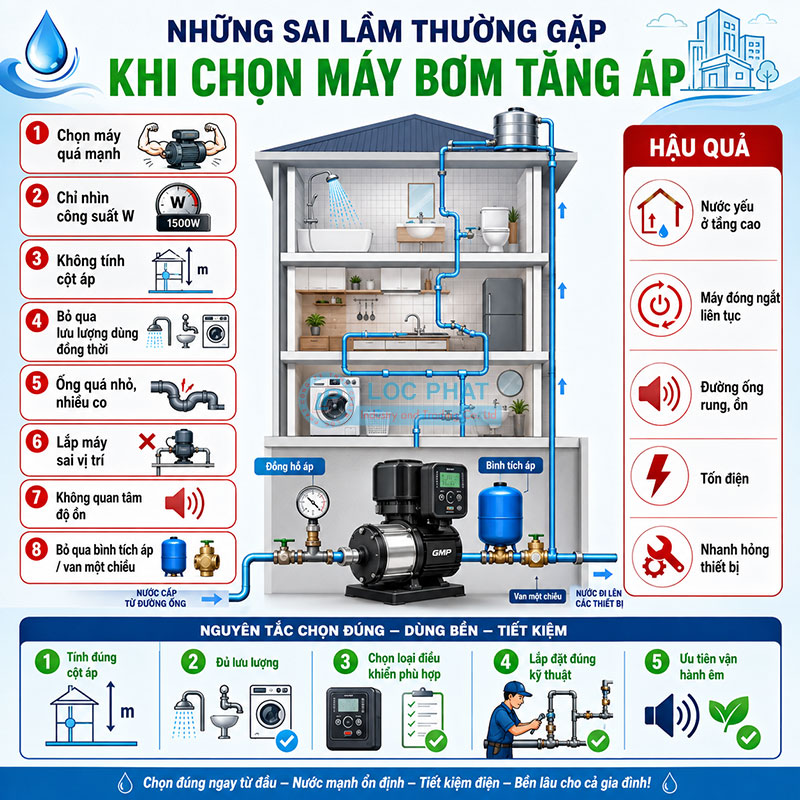 Những sai lầm thường gặp khi chọn máy bơm tăng áp