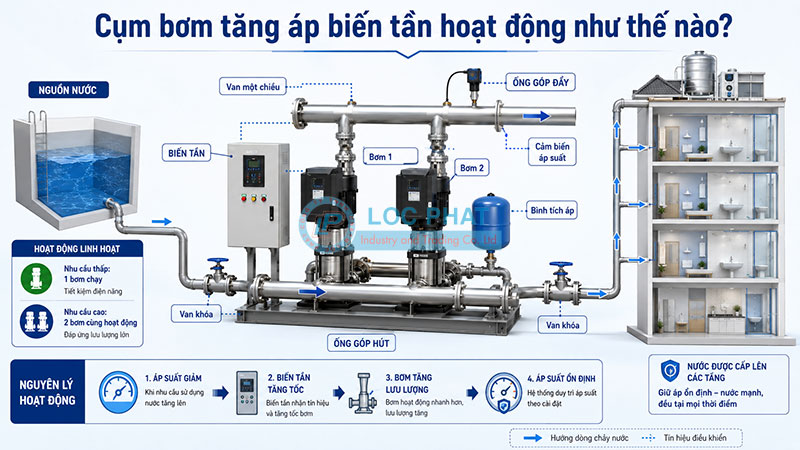 Cụm bơm tăng áp biến tần hoạt động như thế nào? Cụm bơm tăng áp biến tần hoạt động như thế nào?
