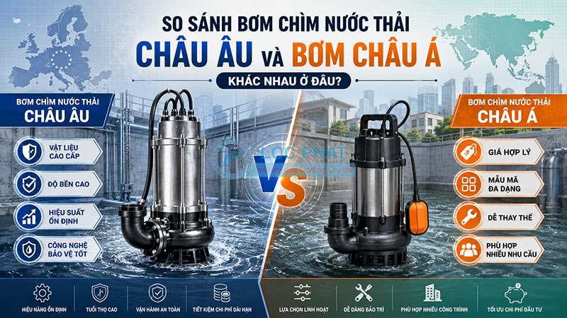 So sánh bơm chìm nước thải Châu Âu và bơm châu Á: khác nhau ở đâu?