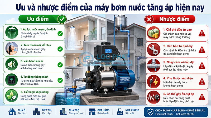 Ưu và nhược điểm của máy bơm nước tăng áp hiện nay