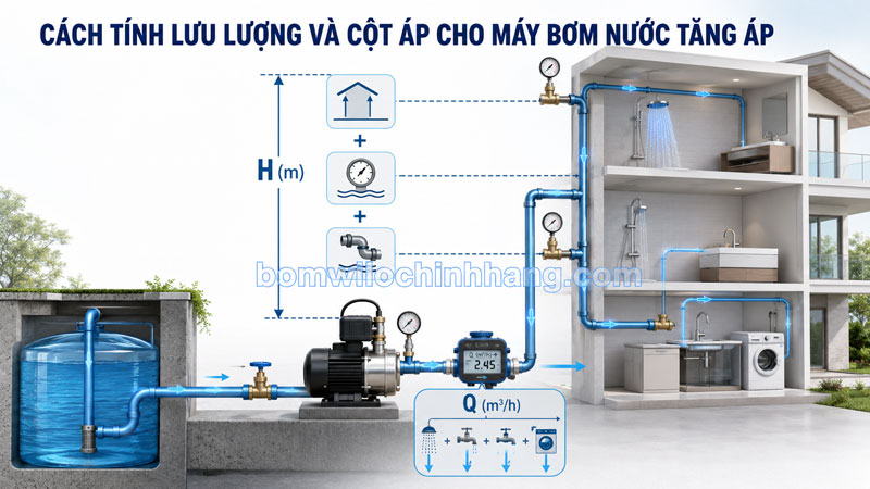 Cách tính lưu lượng và cột áp cho máy bơm nước tăng áp Cách tính lưu lượng và cột áp cho máy bơm nước tăng áp