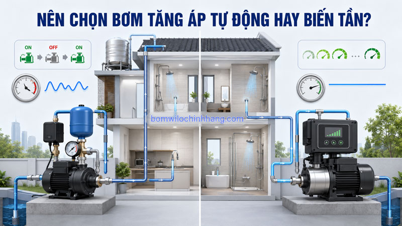 Nên chọn máy bơm tăng áp tự động hay biến tần?